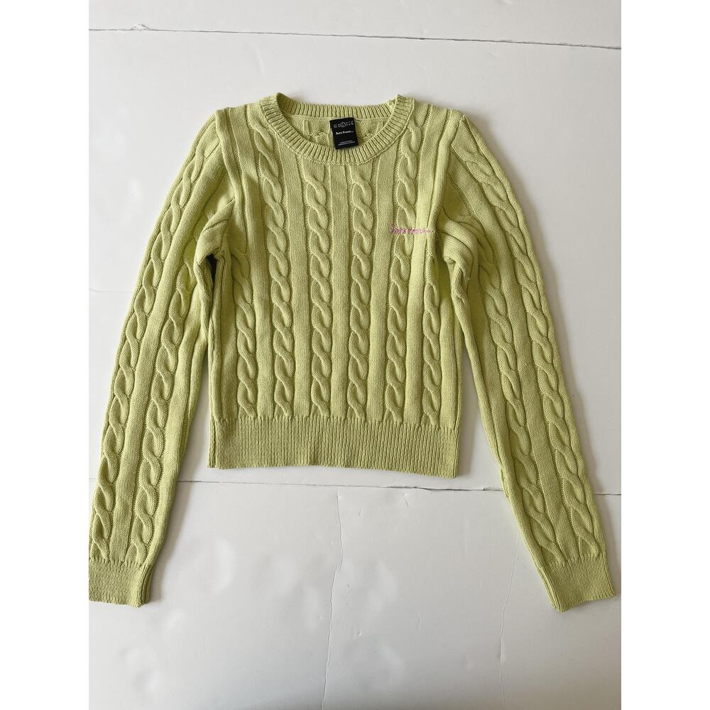 Iets Frans... Sweater Womens S Green Cable Knit Crew Neck Long Sleeve Logo